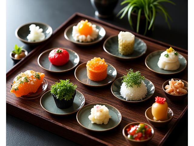 美しく盛り付けられた懐石料理の数々
