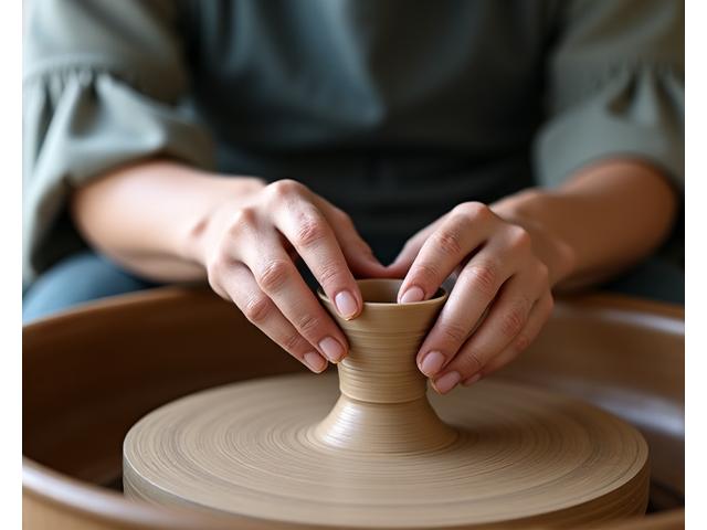 陶芸教室で指導を受ける参加者